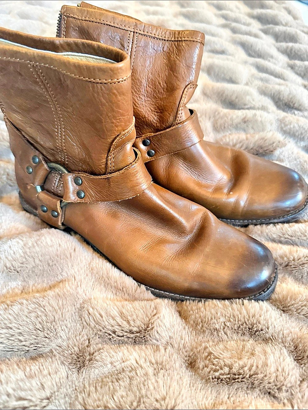 Frye Engineer 8R Leather Moto Boots Brown US 7